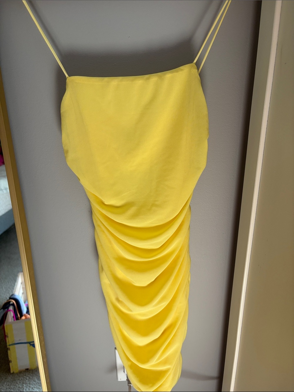 Hello Molly Yellow Ruched Mini Slip Dress